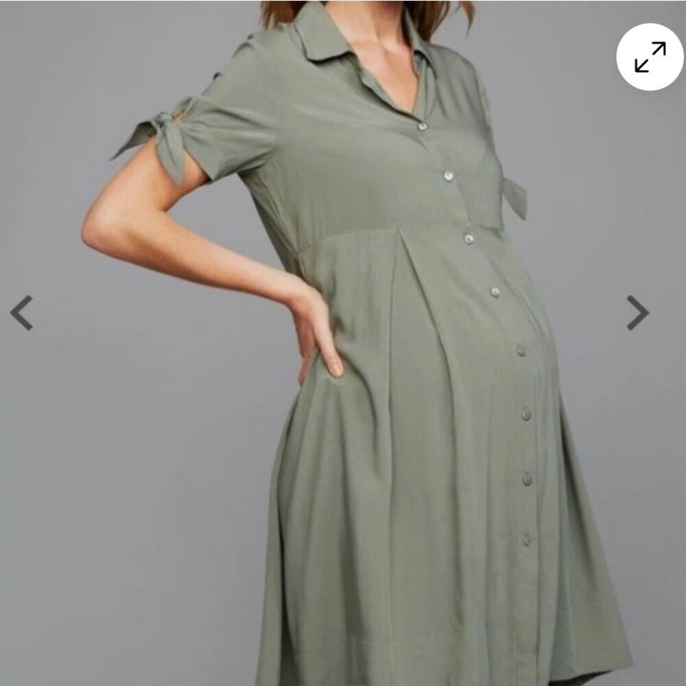 PIETRO BRUNELLI MATERNITY OLIVE GREEN BUTTON UP MINI DRESS - XS